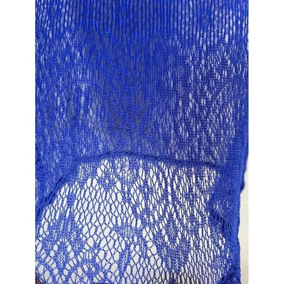 Mudd Floral Mesh Top L Blue Sheer Y2K Lace Fairy Whimsical Chic Neutral Punk 80s - Picture 3 of 10